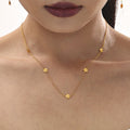 Gold Fluted Flower Station Necklace Drop Earrings Set view 3