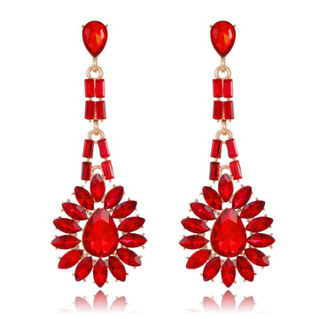 Red Flower Geometric Crystal Six Designs Metal Dangle Earrings