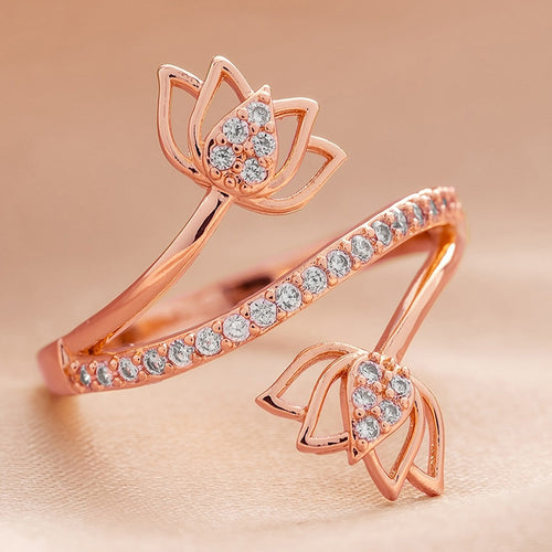 Close rose gold dual lotus open wrap ring product photo
