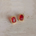Gold Rectangular Red Crystal Stud Earrings Prong Pair view 4