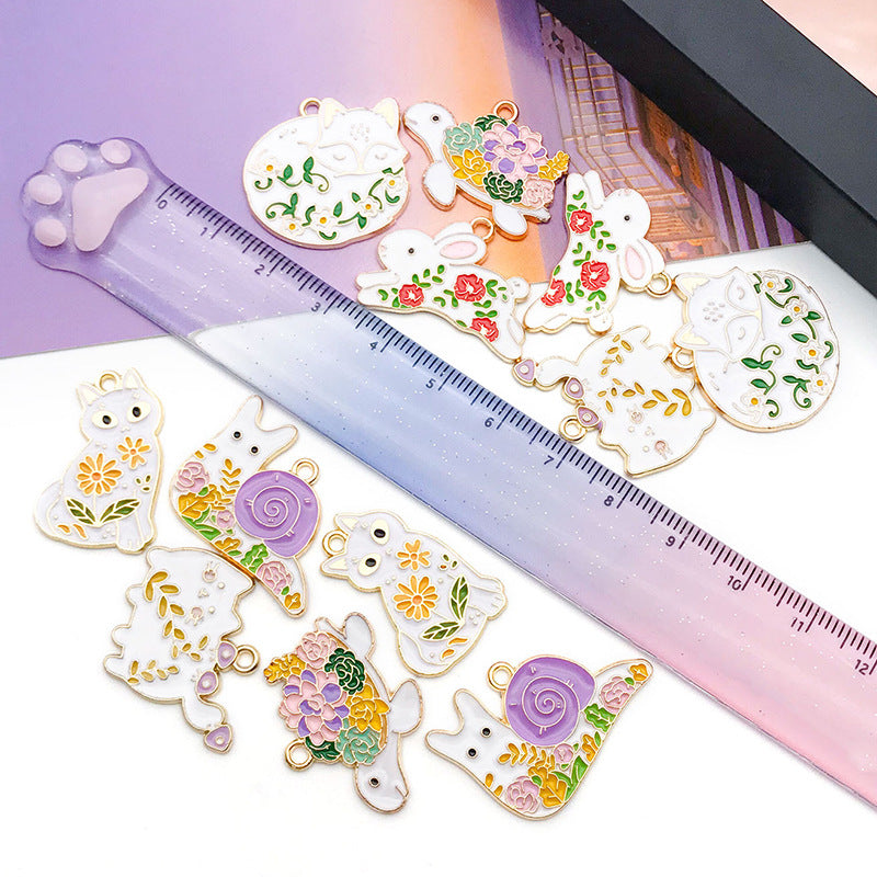 Enamel Zinc Alloy Flower Fox animal charm pendants for DIY necklaces earrings accessories