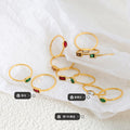Gold Thin Band Rings Square Zircon and Oval Glass Stones view 2