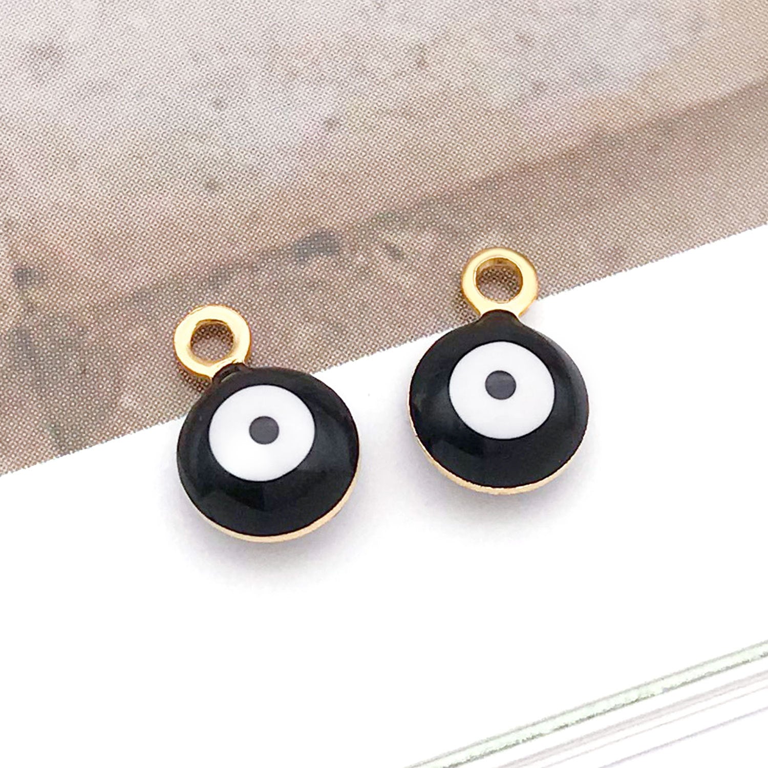 Gold Stainless Steel Round Turkish Evil Eye Charm Pendant for DIY Earrings Necklace Jewelry