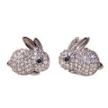 Pave CZ Rabbit Bunny Stud Earrings Silver Or Gold Tone view 5