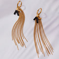 Enamel Letter K Multi Chain Tassel Earrings in Black and White view 3