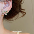 Pink Green and Clear Crystal Butterfly Stud Earrings view 4