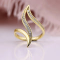 Long Double-Leaf Clear Stone Open Ring In Polished Gold Tone view 1