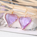 Gold Tone Oversized Faceted Crystal Heart Hook Earrings view 2