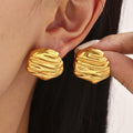 Gold Irregular Hammered Ripple Stud Earrings Stainless view 2