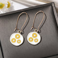 Gold Tone White and Blue Daisy Long Hook Earrings in Seven Designs view 7