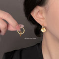 Gold Enamel Geometric Square Charm Hoop Earrings Pair view 2