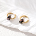 Gold Tone Huggie Earrings with Natural Stone Donut Beads view 8