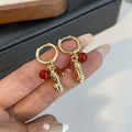 Peanut Charm Bead Gold Tone Huggie Earrings in Two Colors view 6