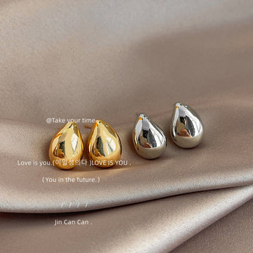 Polished Teardrop Dome Stud Earrings Silver and Gold