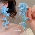Chiffon Flower and Bead Cascade Earrings in Three Colors view 3