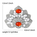 Silver Pearl Crystal Floral Brooch Red Green Cabochons view 5
