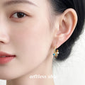 Gold Pavé C-Hoop Charm Earrings Tiger Eye Turquoise Shell view 2