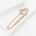 Double Heart Crystal Safety Pin Brooch in Gold or Silver Tone view 3