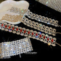 Openwork Crystal Choker Necklace Wide Silver Bracelet Styles view 3
