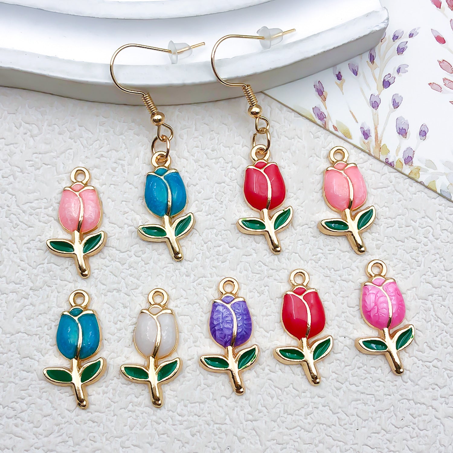 Zinc Alloy Enamel Tulip Flower charm pendant for DIY bracelet earring necklace making