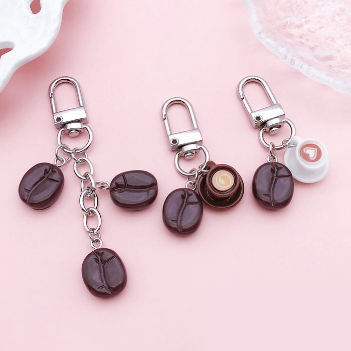 Coffee Bean and Cup Charm Keychains With Silver-Tone Lobster Clasps