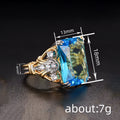 Two Tone Blue Rectangular Stone Cocktail Ring Sizes 6-10 view 4