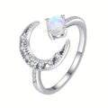 Silver Open Adjustable Crescent Moon Moonstone Look Ring view 5