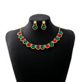 Gold Tone Gemstone Collar Necklace Matching Drop Earring Set view 6