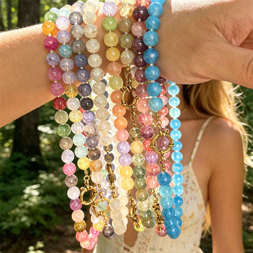 Alternate view showing the shape and hardware of the pictured round bead necklaces