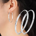 Faceted Silver Tone Large Hoop Earrings Polished Jewelry Accessory view 8
