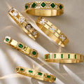 Gold Stainless Steel Hinge Bangles Geometric Glass Or Zircon view 3