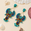 Cartoon Lobster Beaded Drop Earrings With Rhinestone Stud Top view 4