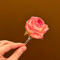 Pink Artificial Rose Single Stem U Pin Hairpin Silver view 2