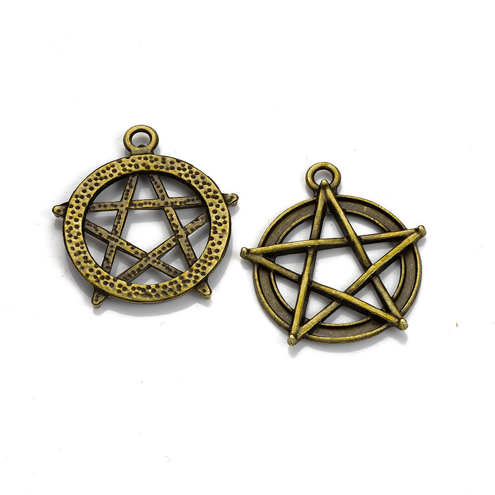 30x28mm Vintage Circle Star Alloy Charm Pendant