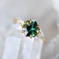 Gold Hexagon Green Gem Pear Side Stones Ring Alloy view 1