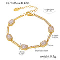 Rectangle Halo Zircon Link Bracelet Gold Or Steel Adjustable view 7