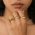 Open Bypass Rhinestone Tip Ring Pink Green White Tones view 2