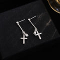 Silver Tone Clear Accent Cross Chain Long Earrings view 1