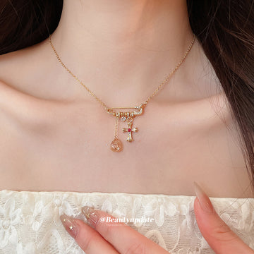 Paperclip Chain Cross and Pearl Pendant Necklace Fashion Jewelry