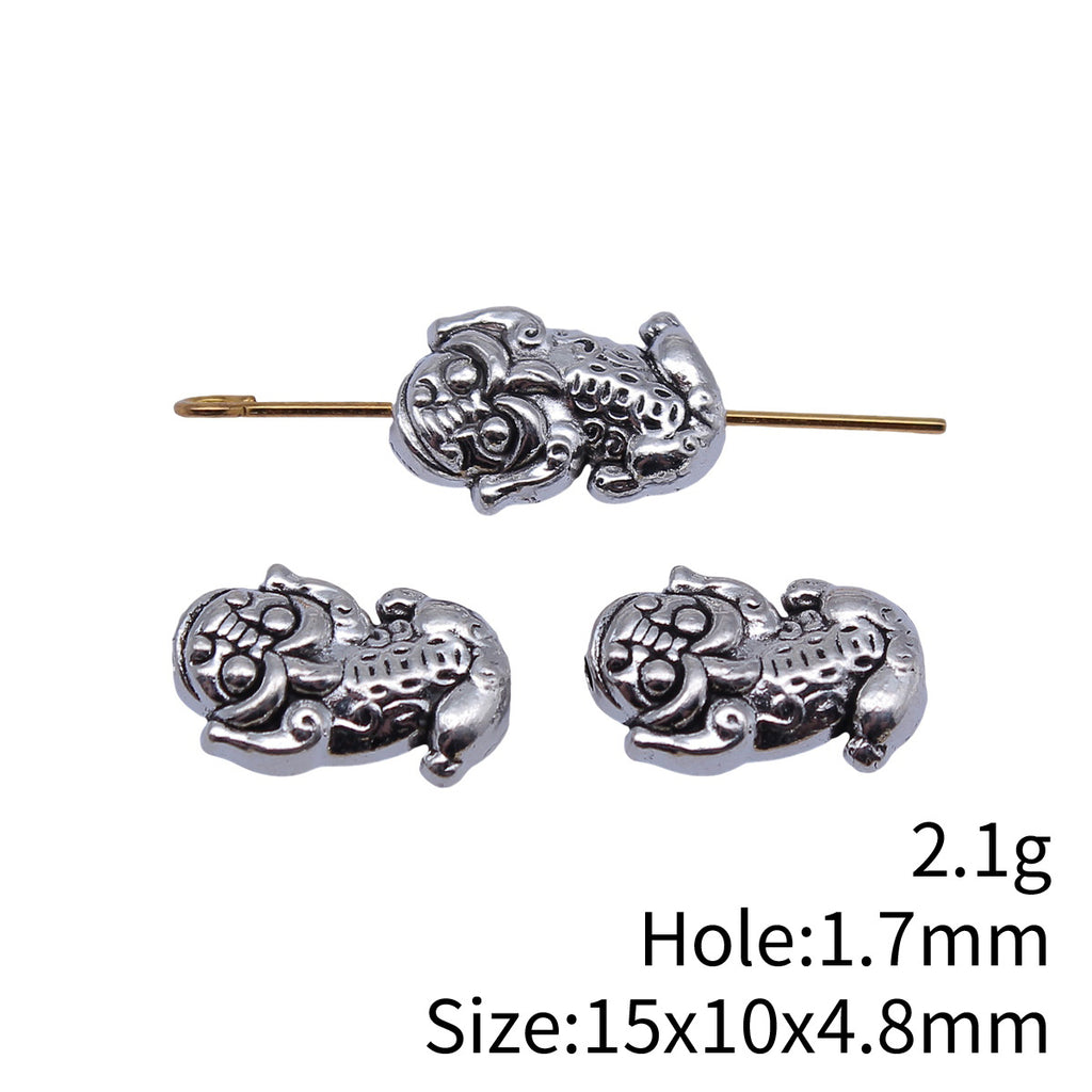 15x10x4.8mm 2.1g Antique Silver Zinc Alloy Pixiu Small Hole Spacer Beads for DIY Jewelry Accessories