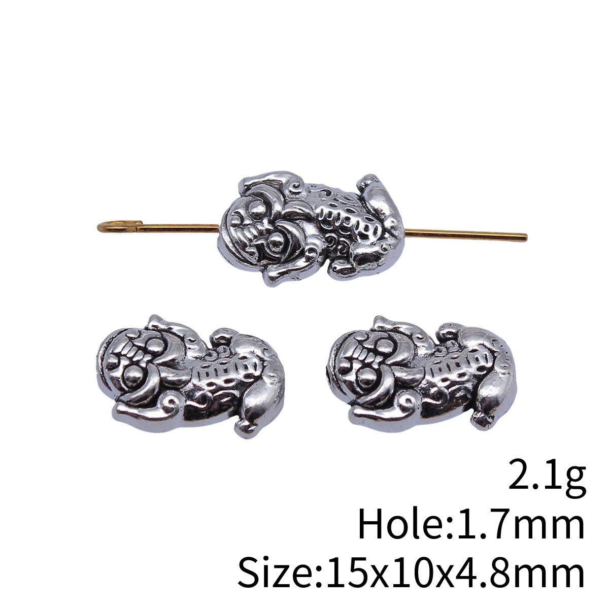 15x10x4.8mm 2.1g Antique Silver Zinc Alloy Pixiu Small Hole Spacer Beads for DIY Jewelry Accessories