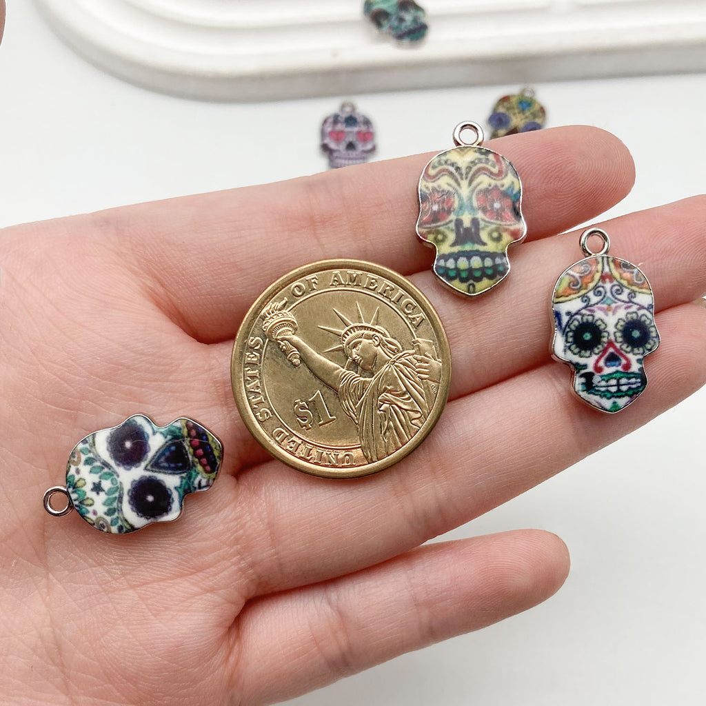 Zinc Alloy Iridescent Skull Head Enamel Charm Pendant for DIY Bracelet Necklace
