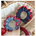 Light Blue Denim Red Ruffle Edge Scrunchie Hair Tie view 2