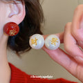 White and Red Fortune Character Disc Stud Earrings view 2