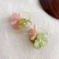 Gold Tone Peach Pink And Pale Green Translucent Flower Hook Earrings view 3