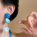 Blue Fabric Petal Tassel Earrings in Two Designs Fashion Jewelry view 7