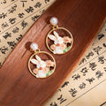Rabbit Flower Pearl Look Round Dangle Stud Earrings view 4