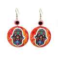 Gold Tone Round Printed Hamsa and Evil Eye Hook Earrings in Ten Designs view 11