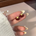 Dark Red Persimmon Gold Leaf Novelty Small Stud Earrings view 2