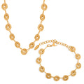 Gold Spiral Disc Link Necklace and Bracelet Metal Set view 5